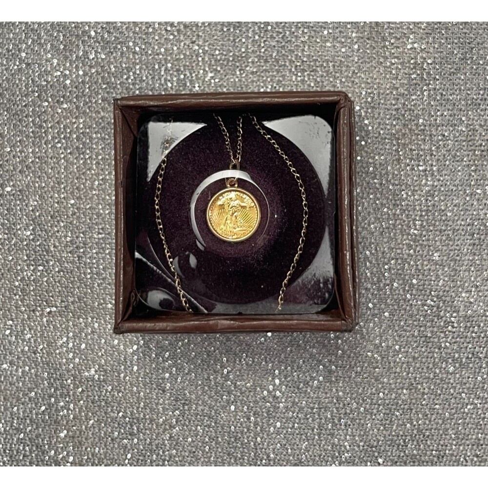 24k Yellow Gold Saint - Gauden's $20 Gold Piece Miniature US Mint 1908 Necklace